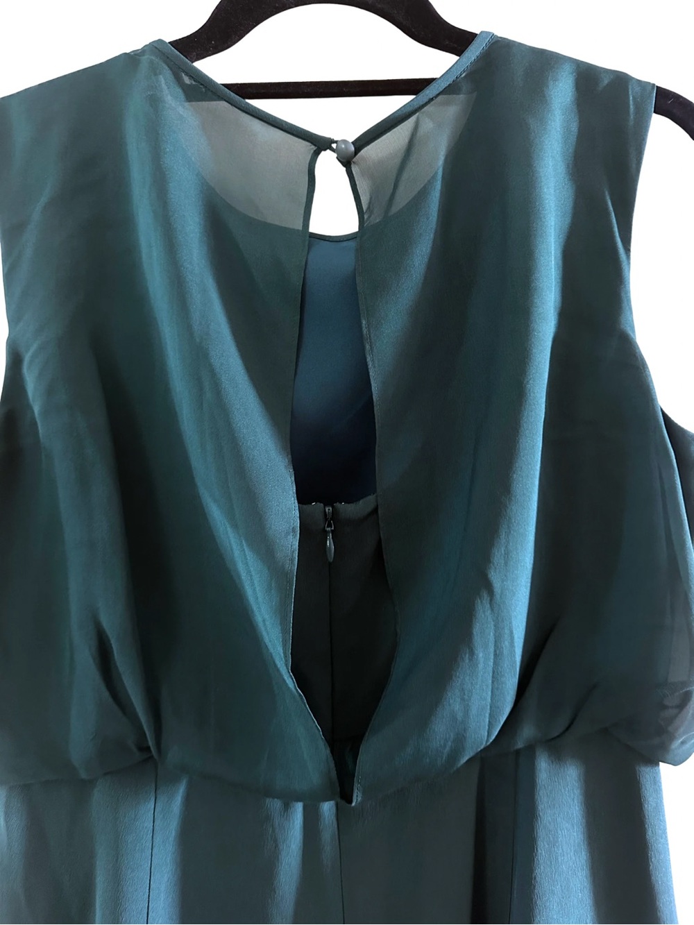 TIBI New York 100% Silk Teal Pleated Neckline Shift Dress Size 6 - Picture 4 of 6